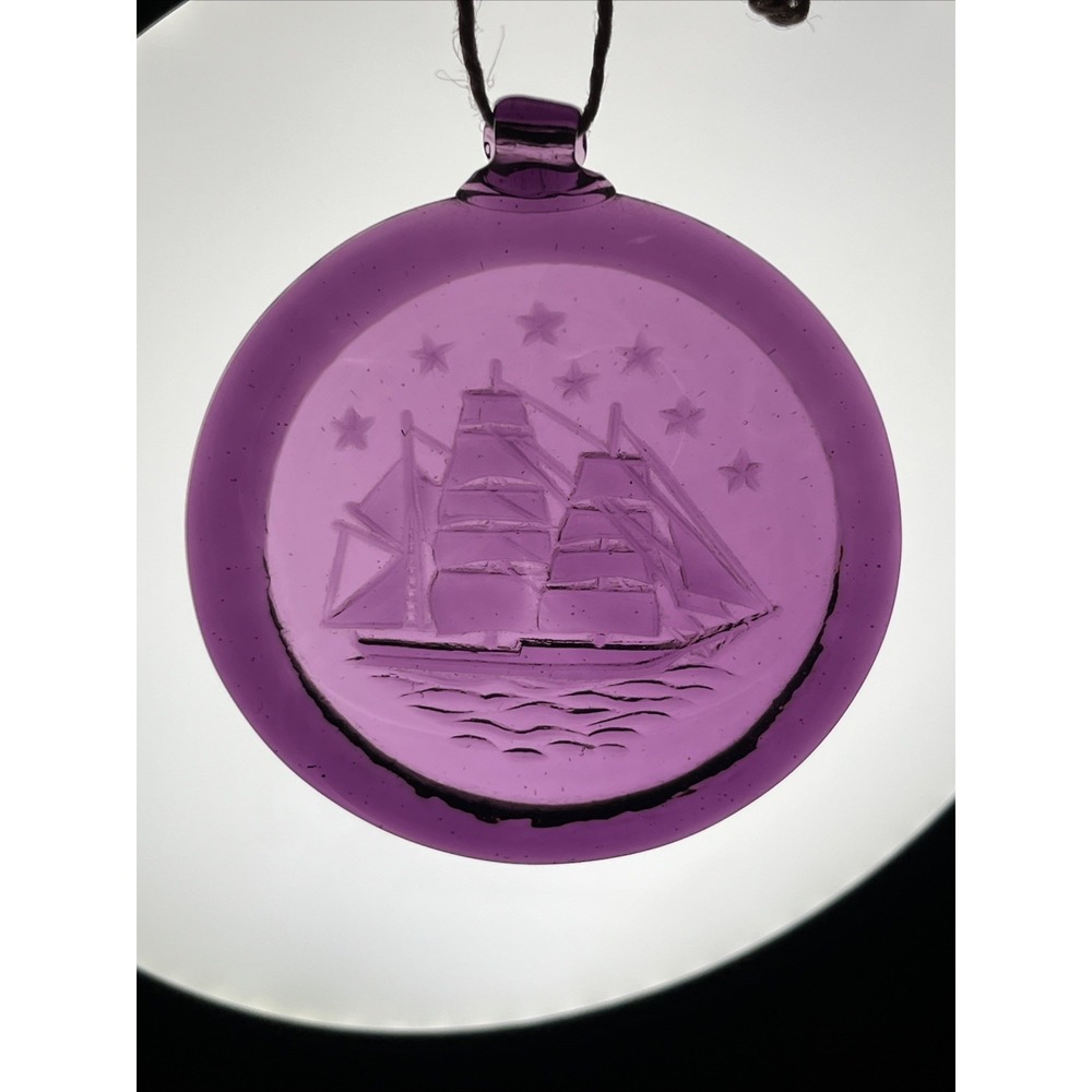 Handmade Purple Amethyst Glass Ship & Stars Window Ornament Sun‎ Catcher